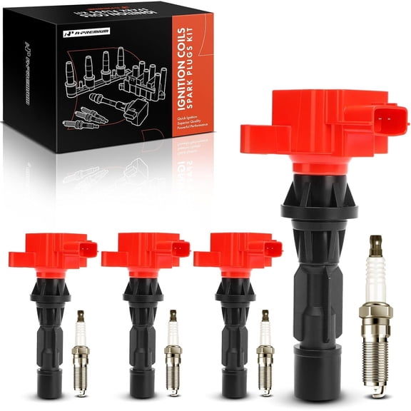 A-Premium (Red) Set of 8 Ignition Coil Pack and Iridium Spark Plugs Compatible with Mazda 3 2006-2013, 3 Sport 2009-2010/2012-2013, 6 2006-2013, CX-7 CX7 2010-2012, 2.0L 2.3L 2.5L