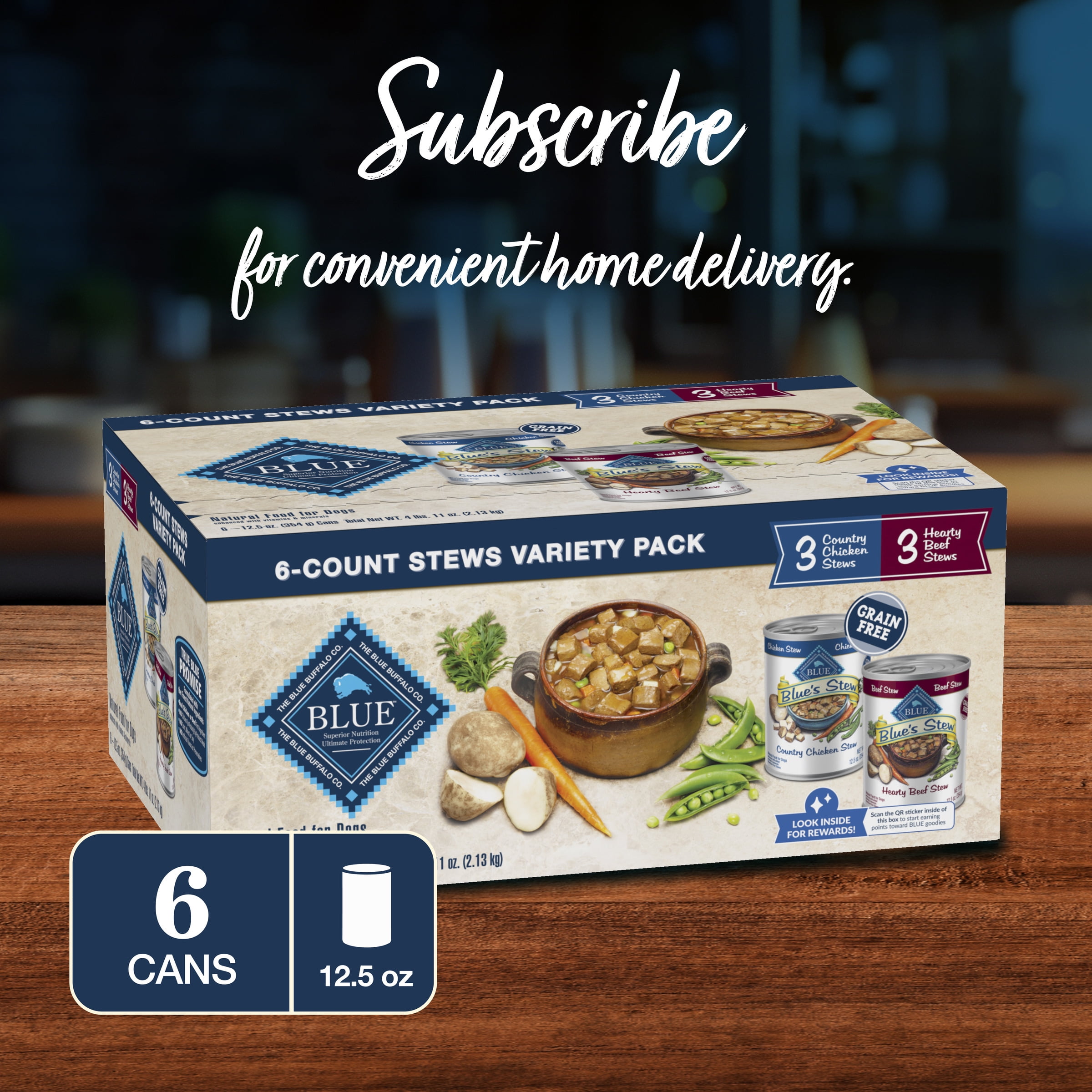 Blue Buffalo Blue s Stew Natural Wet Dog Food Hearty Beef and Country Chicken Variety Pack 12.5 oz. Cans 6 Count 3 of Each Flavor Walmart