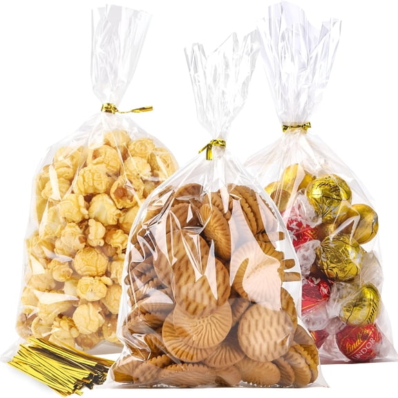 CCOCC Plastic Gift Bags Clear Cookie Bags Treat Bags with Twist Ties for Party Favor Bags (100PACK,6x10inch)