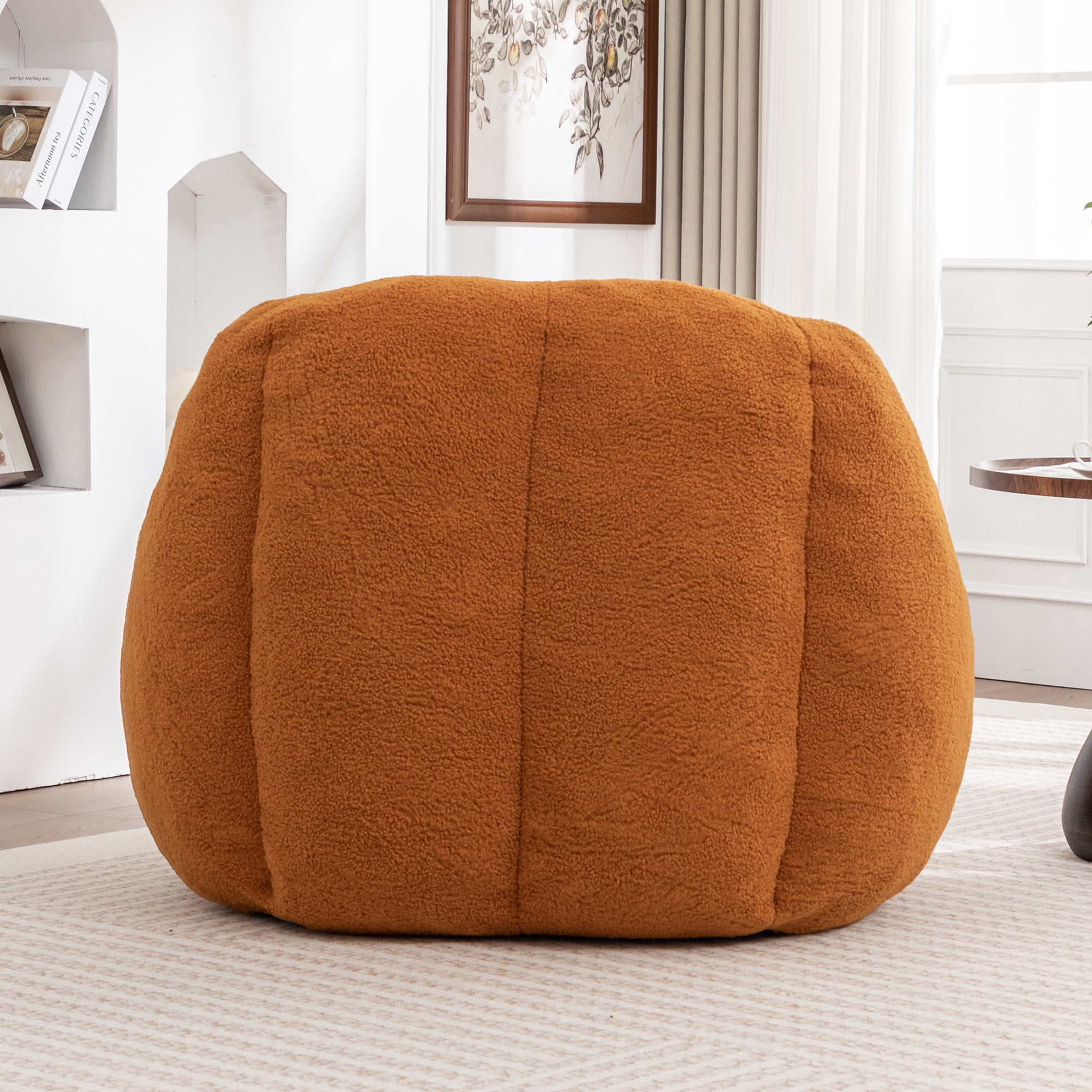 GARITIN Oversized Bean Bag Chair, Teddy Faux Fur Memory Foam, 37.4inx33.9inx32.3in, Yellow