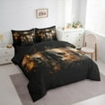 thumbnail image 3 of Feelyou Skeleton Skull Bedding Comforter Set 7pcs for Adult, Black Gold King Bedding Sets, Halloween Theme Reversible Bed Sheets, Ultra Soft Home Decor, 3 of 7