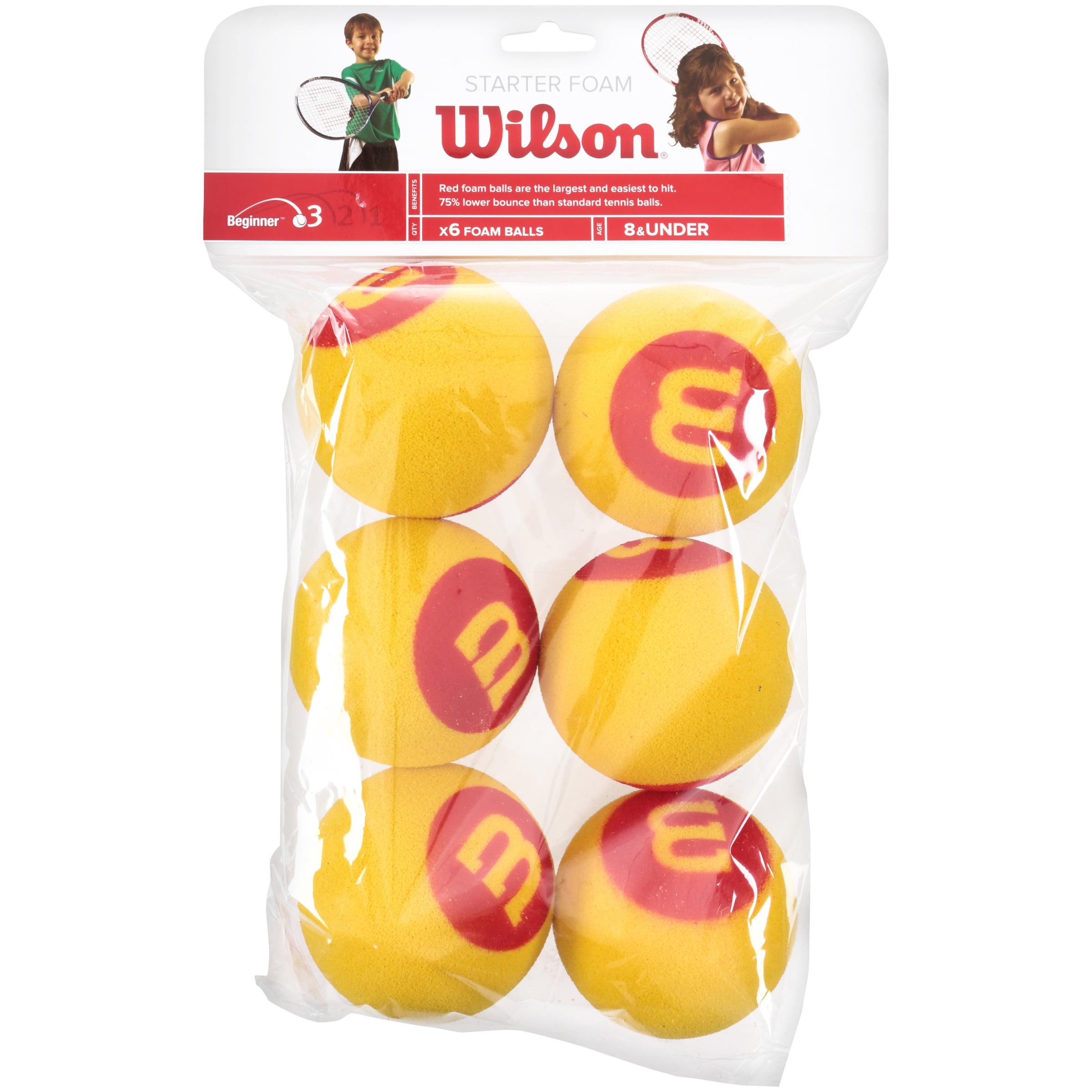 Pack of 6 Wilson Tennis Balls Yellow/Red for Children, Starter Foam 