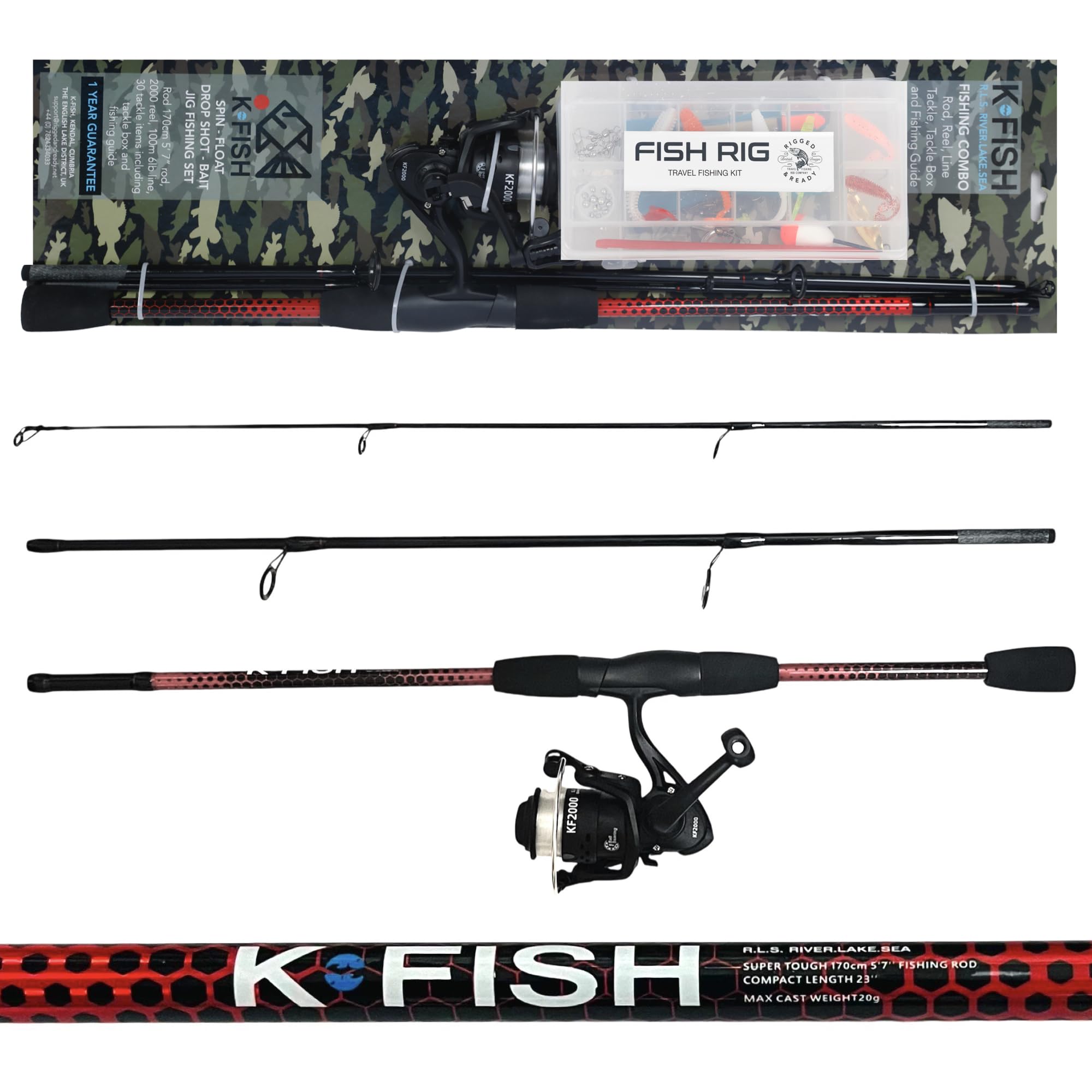 Rigged and Ready K-Fish Fishing Rod and Reel Combo Set with Line, Lures & Accessories + Angling Guide. 6ft Fish Pole Combination Saltwater freshwater (K-Fish Combination)