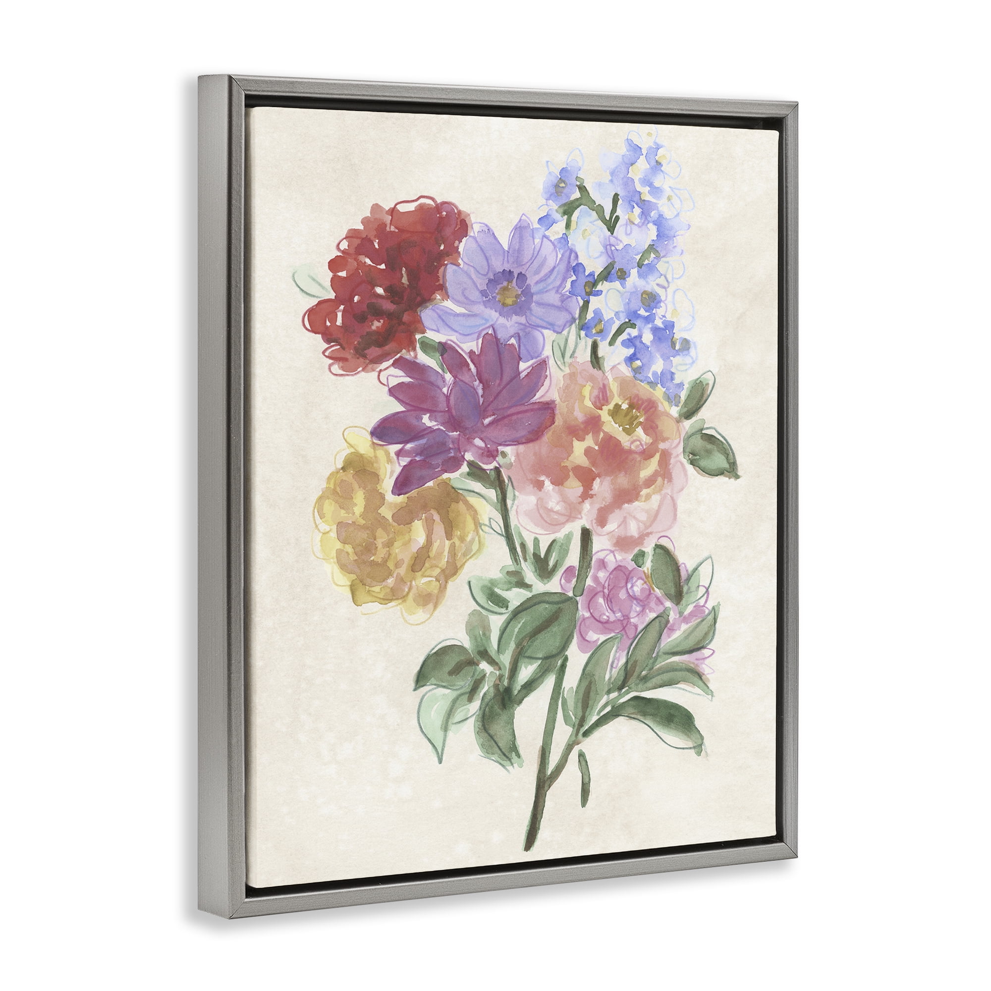 Stupell Industries Blooms On Parchment Gray Framed Floater Canvas Wall Art, design by June Erica Vess
