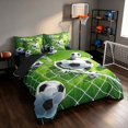 thumbnail image 2 of Manfei Cartoon Soccer King Bedding, Sport King Bed in a Bag, Green Black White, Black Reversible 7 Pieces, 2 of 6