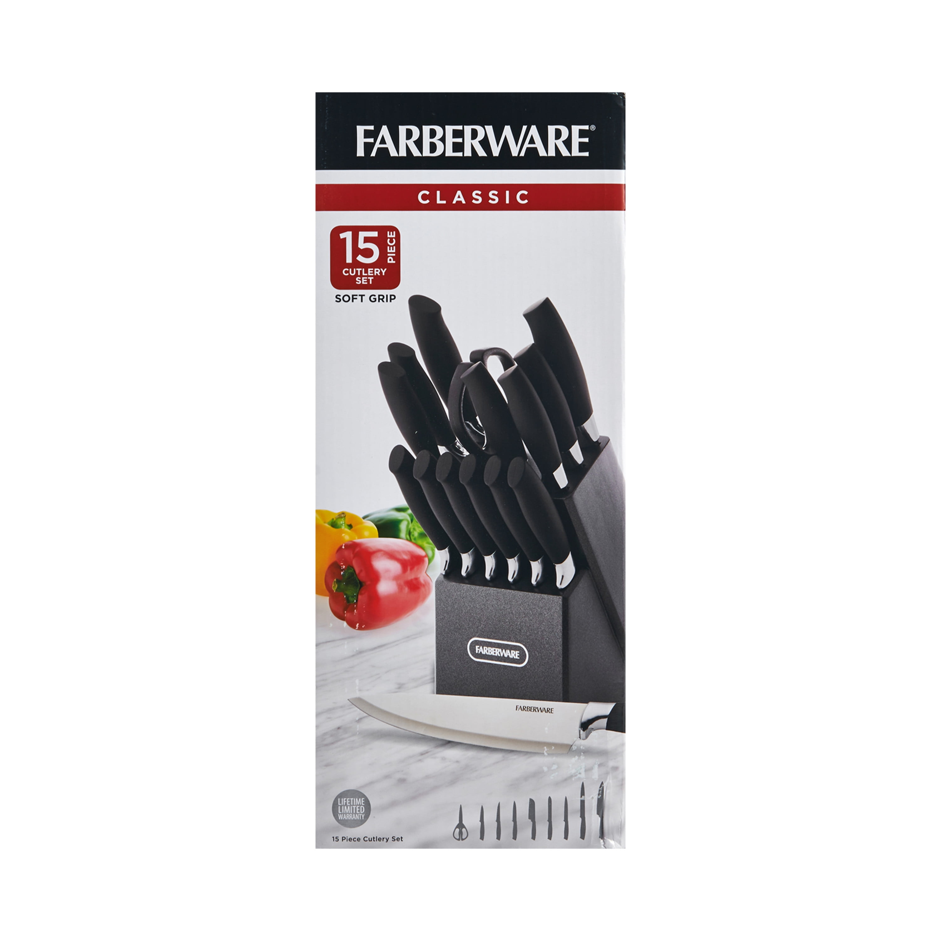 Farberware 15-Piece Textured Grip Stainless Steel Knife Block Set - 5295751