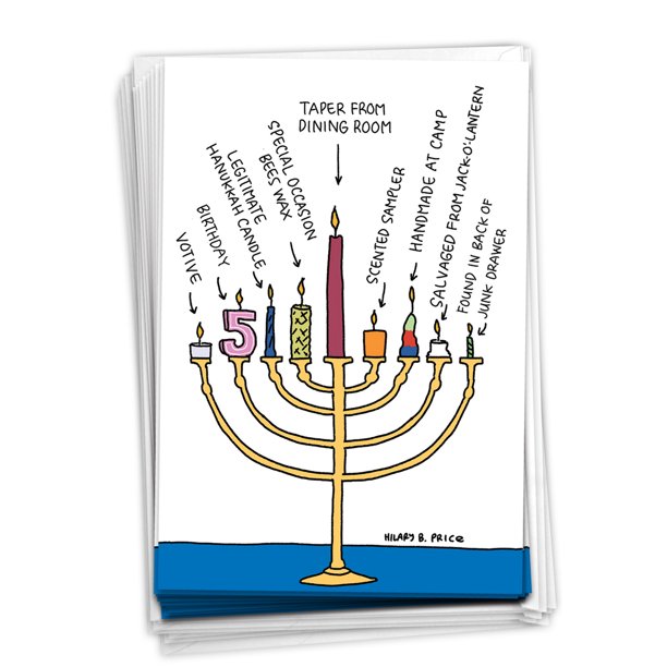 12 Funny Hanukkah Cards Bulk (1 Design, 12 Cards) Menorah Candles