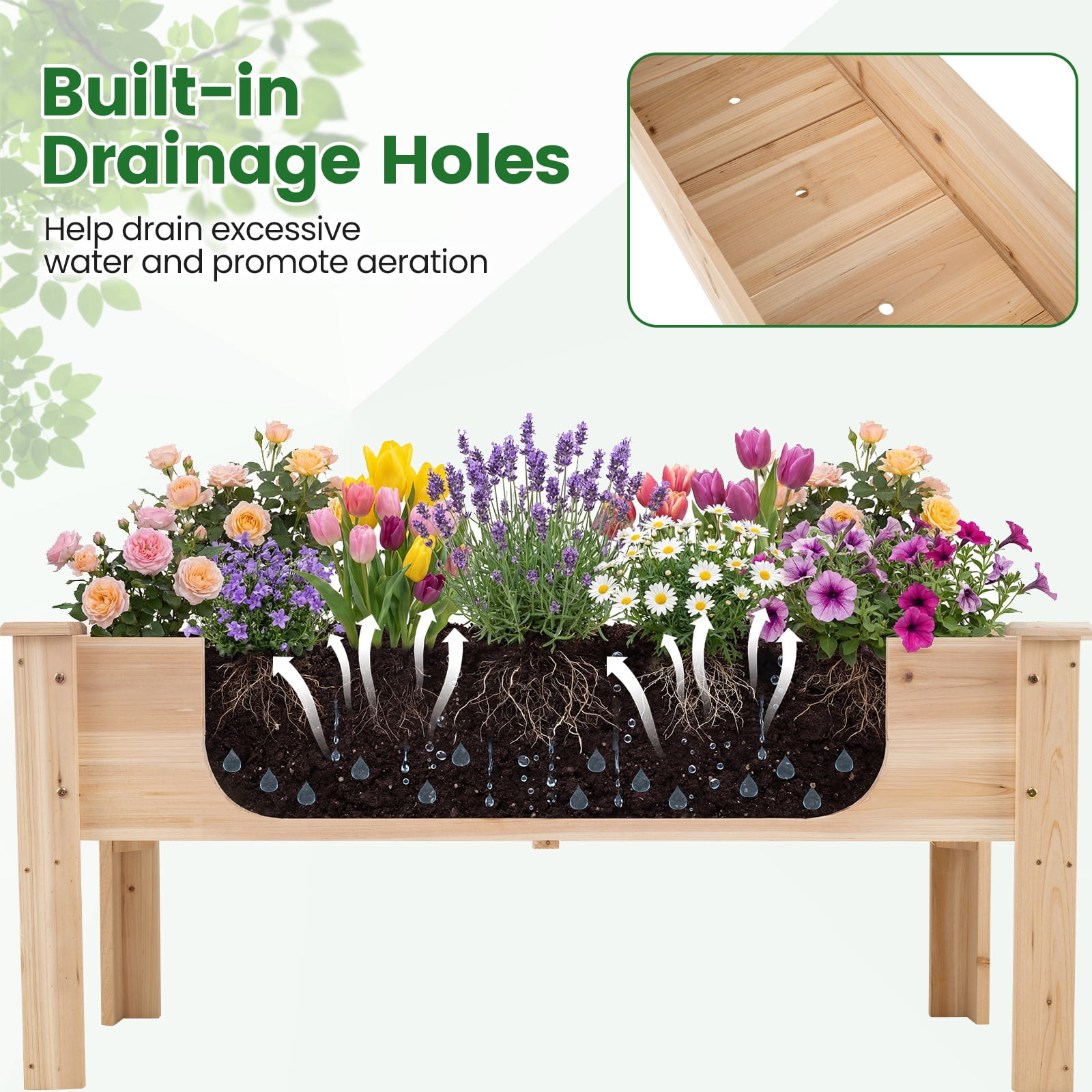 Costway Raised Garden Bed Elevated Planter Box Wood for Vegetable Flower Herb