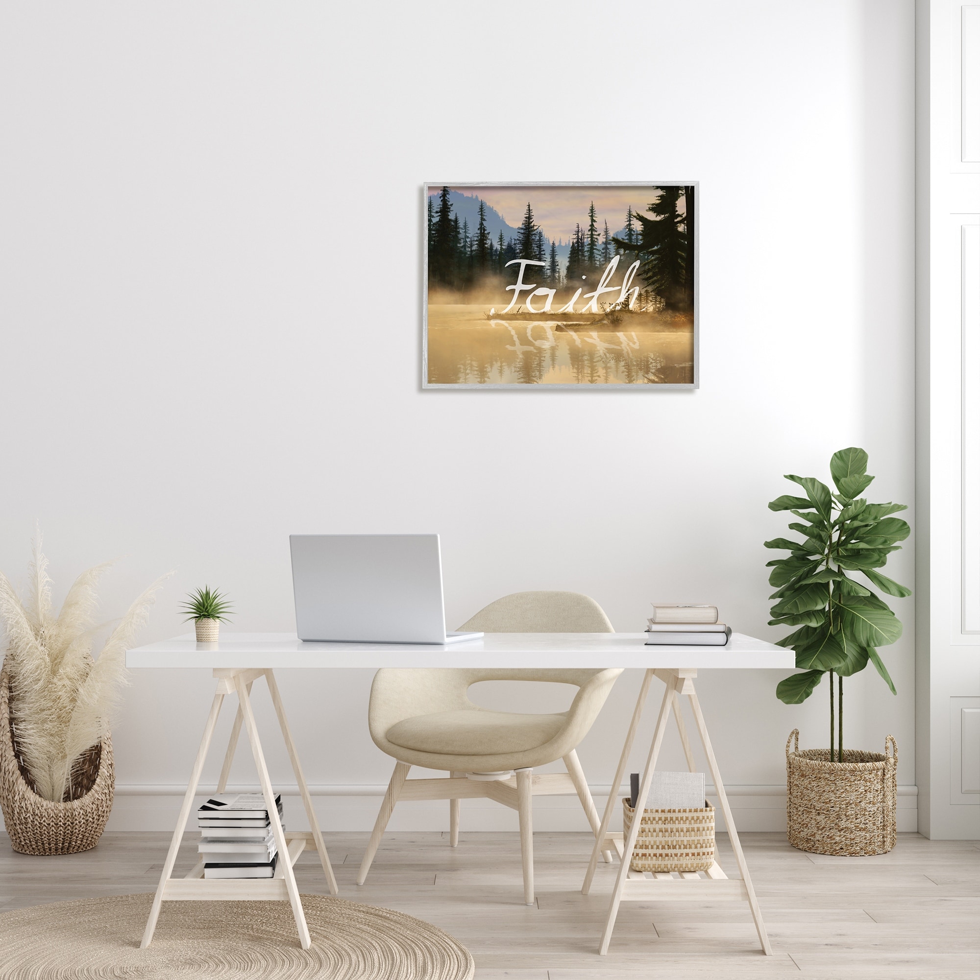 Stupell Industries Faith Calligraphy Floating Lake Water Woodland Scenery Graphic Art Gray Framed Art Print Wall Art, Design by Nobleworks