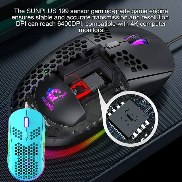 pitrice Game Mouse USB Wired RGB Light Gaming Mouse DPI Adjustable Portable Computer Accessory, Blue