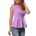 thumbnail image 4 of INSPIRE CHIC Women's Peplum Tops Cap Sleeve Round Neck Solid Color Blouses XL Light Purple, 4 of 6
