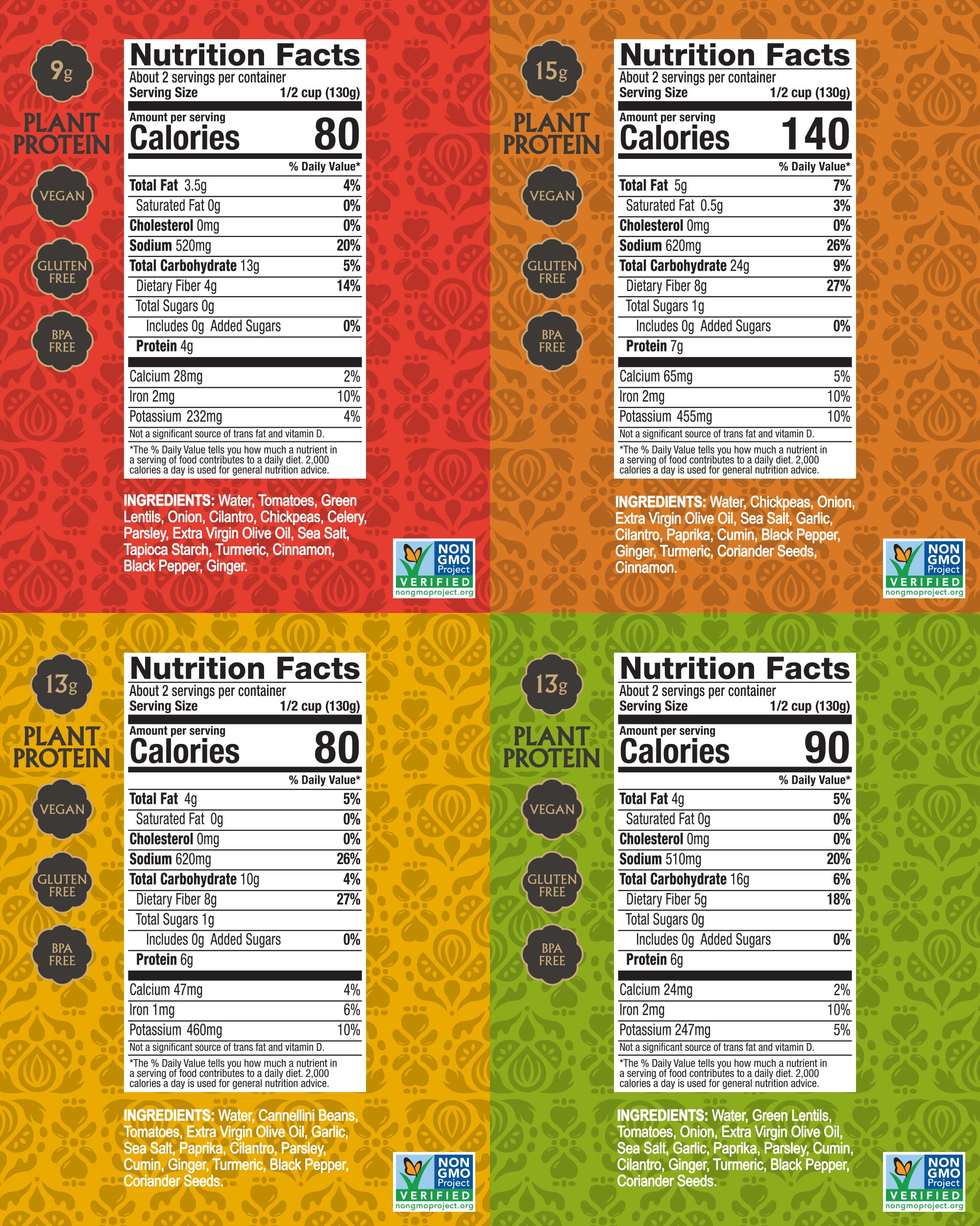 Mina Moroccan Lentils, Chickpeas, White Beans & Harira - Variety pack of 8 (10 oz), Lentils Ready to Eat, Gluten-Free Microwave Meals