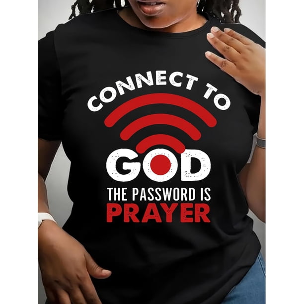 Faith-Inspired Letter Print Casual T-Shirt for Women - Crew Neck, Short Sleeve, Breathable Polyester, Machine Washable Tee For Adult, Men, Women, Teen, Teenager, Adolescent, Youth