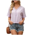 thumbnail image 2 of yunLCZ Women's T-shirts Discounted Shirts For Women Trendy Summer Petal Short Sleeve V Neck Petite Tops Cute Lace Eyelet Blouses Casual Tee Breathable casual blouse loose fit, 2 of 7