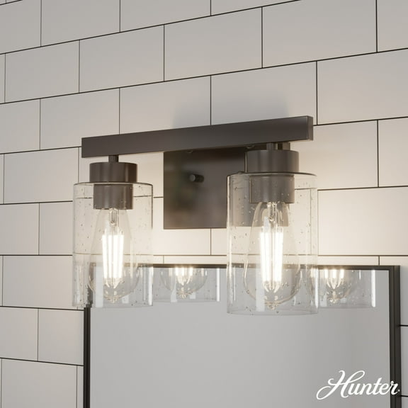Hunter - Hartland 2-light Noble Bronze, Small Vanity Light, Dimmable, Transitional Style, for Bedrooms, Dining, Living Rooms - 13076