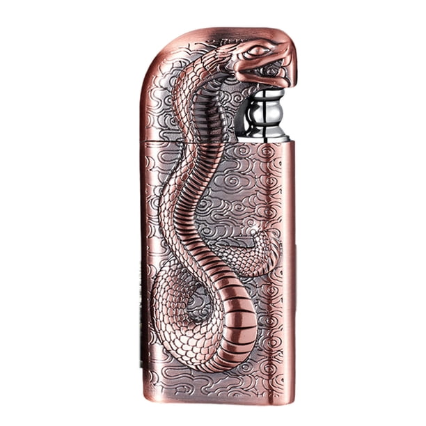 Encendedor de butano de alivio de serpiente de metal | Recargable Llama Abierta Ajustable | Construcción de aleación sólida | Diseño tridimensional | Tamaño de bolsillo | Resistente al viento