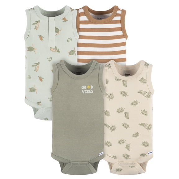 Gerber Baby Boy Sleeveless Bodysuits, 4-Pack, Sizes Newborn - 24 Months
