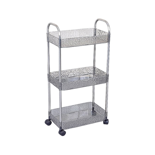 Bathroom Storage Cabinet Three Tier Kitchen Bathroom Living Room Shelf Floor Storage Rack Multi-Layer Transparent Storage Cabinet Movable Trolley Kitchen Shelf Rack