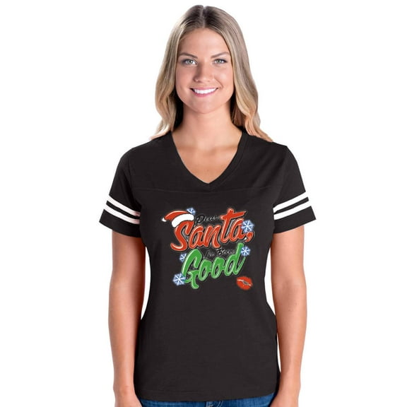 Womens Christmas Dear Santa Football V-Neck T-Shirt