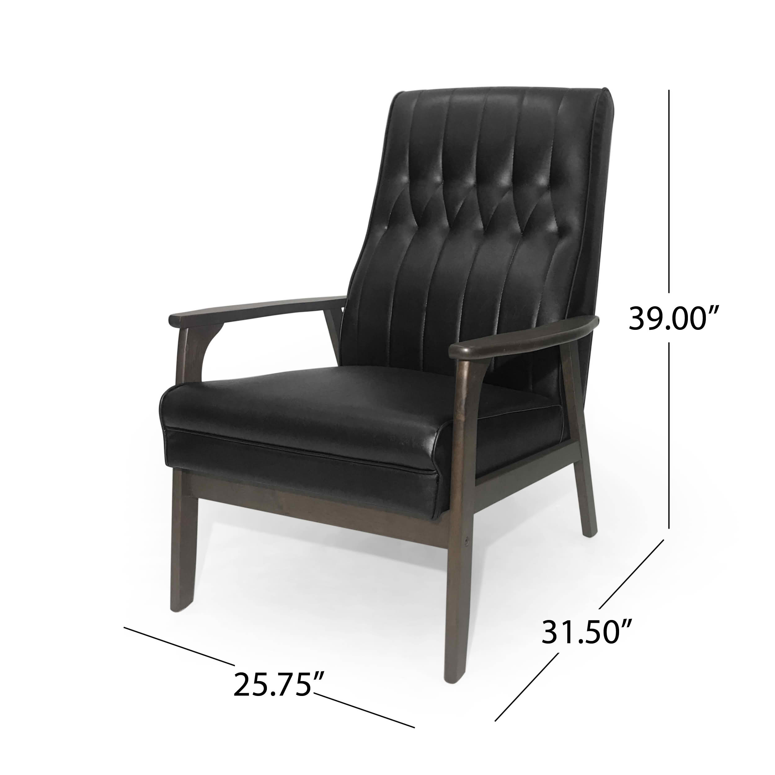 MAYEERTY Mid Century Modern Accent Chair, Matte Black Faux Leather Upholstered, for Living Room & Bedroom