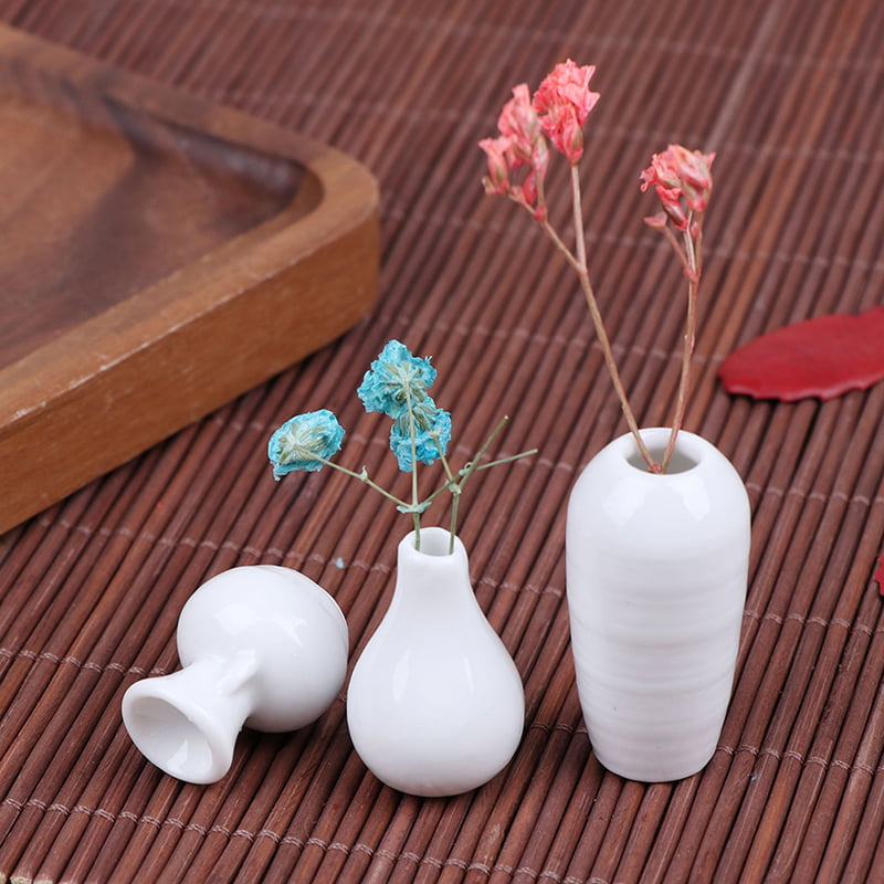 3Pcs 1:12 Dollhouse Miniature Accessories Mini Ceramic White Flower Vase Pot-lk 