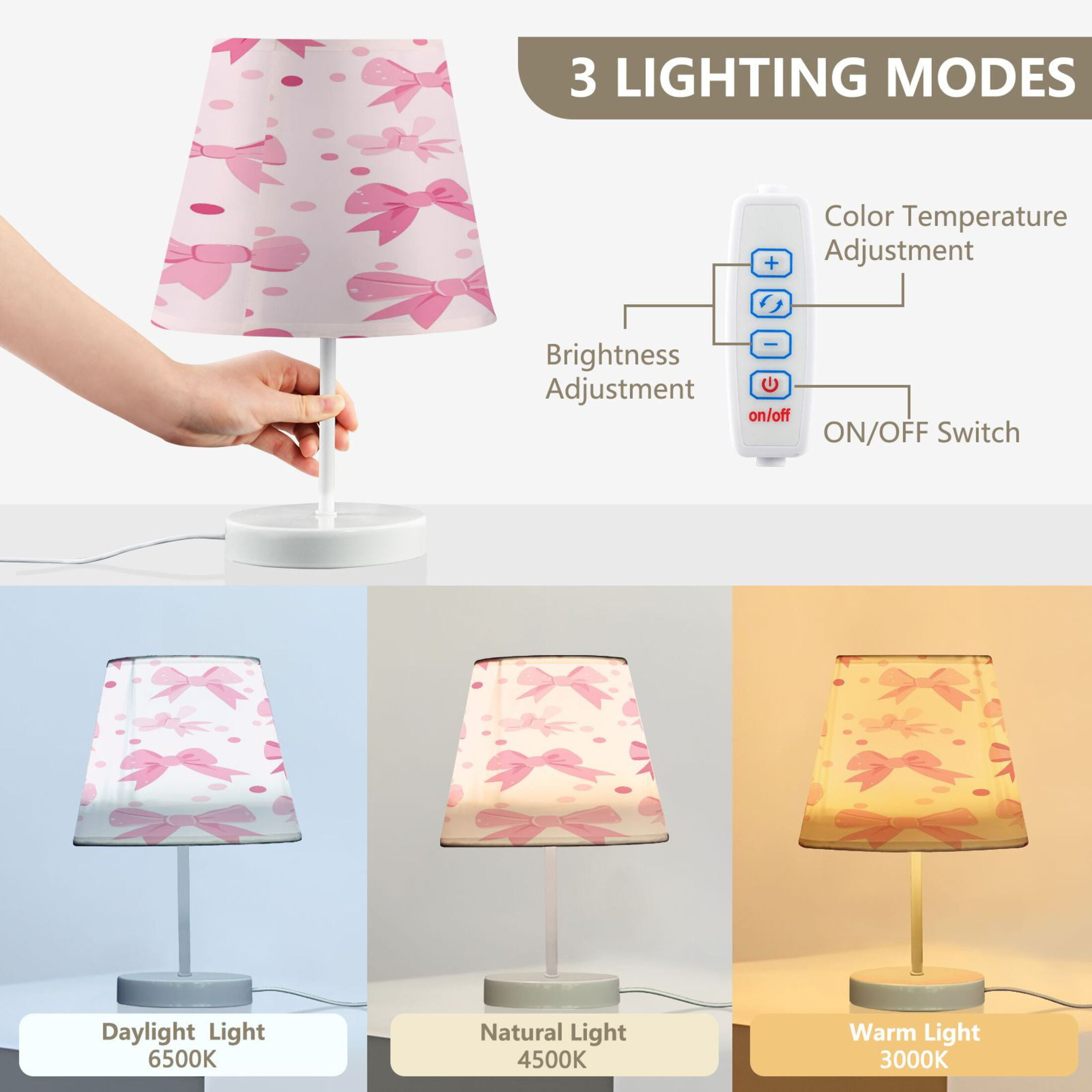 BZSMCE Table Lamp Creative Pink Bowknot Pattern Simple Pattern Night Light
