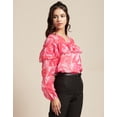 thumbnail image 2 of Moomaya Printed V-Neck Tops For Women, Ruffle Full Sleeve Sheer Summer Tunic Top, 2 of 9