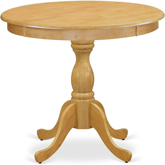 Modern Round Wood Dining Table - Oak Finish Tabletop & Pedestal Base - Kitchen Accent Table
