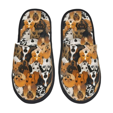 Balery Dogs Different Breeds Slient Indoor Furry Fleece Comfort House Shoes Soft Non-Slip Home Shoes Cotton slippers House Slippers-- Medium