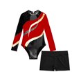 thumbnail image 5 of YONGHS Girls Ballet Dance Outfits Mesh Splice Gymnastic Biketard Leotard with Booty Shorts Set Red 10, 5 of 8