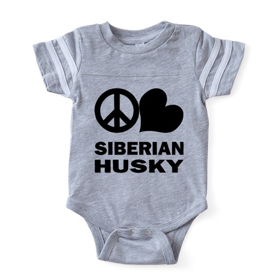 CafePress - FIN Peace Love Siberian Husky Baby Football Bodysu - Cute Infant Baby Football Bodysuit