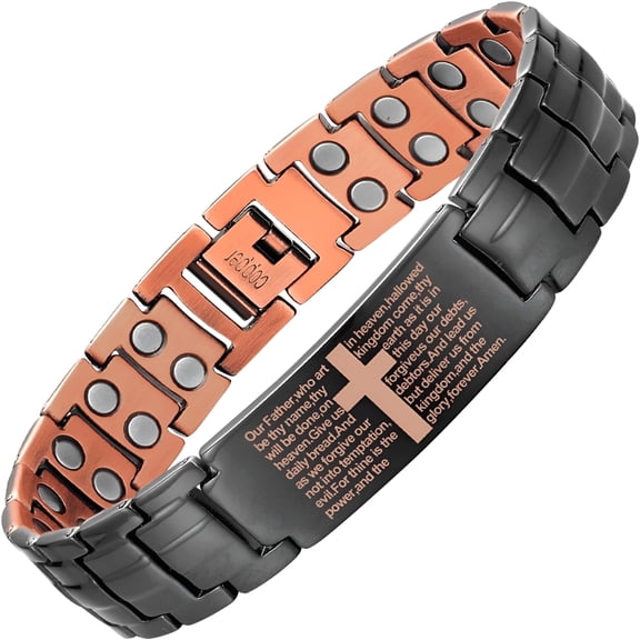 DESIGNICE Copper Cross Magnetic Bracelet for Men - Adjustable Black Copper Jewelry Men Copper Magnetic Bracelet Cross