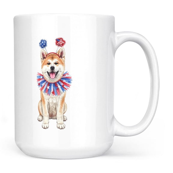 4th of July Akita Celebrates Independence Day Mug Inu Dog Lover Coffee Tea Cup - 12010