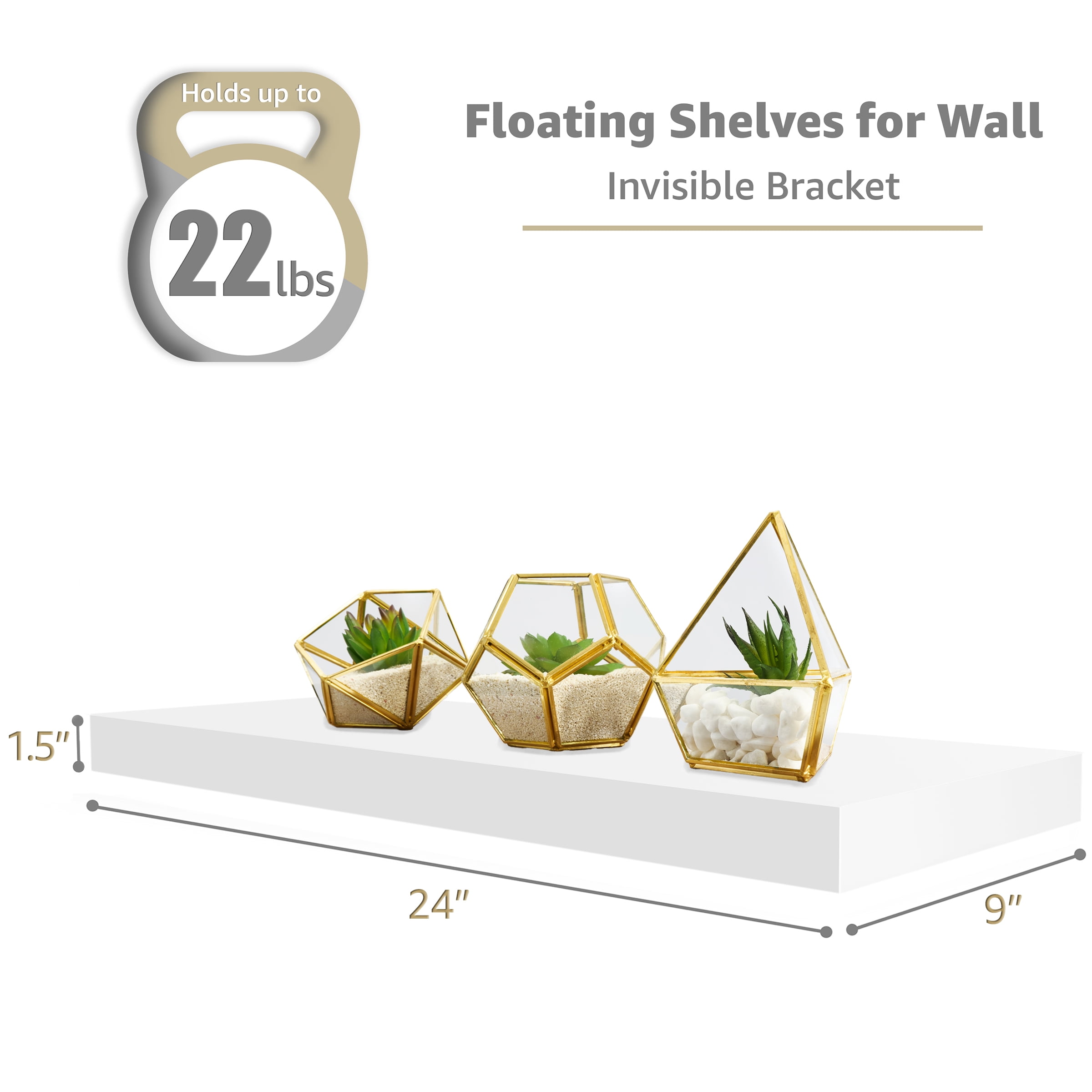 Sorbus Wall Mounted Floating Shelves for Wall Décor - Large 24 Inch, 4 Pack, White