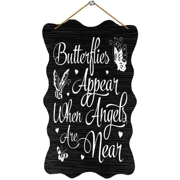 Wooden Sign For Front Door Outside Butterflies Appear When Angels Are Near Decor Sign Hanging Wood Sign Home Decorative, Rustic Farmhouse Welcome Wood Sign Decor Wall Art 12X6 Inch