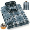 thumbnail image 4 of BiZtdJrK Men's Casual Button Up Shirts Regular Fit Long Sleeve Plaid Shirt with Chest Pocket Collared Neck Work Tops, Blue, 4 of 5