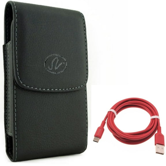 Leather Case Belt Clip w Red 6ft USB-C Cable for Samsung Galaxy A53 5G,A33 5G Phones - Holster Cover Pouch Vertical, Charger Cord Power Wire Type-C