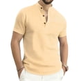 thumbnail image 2 of Men's Short Sleeve Casual Shirt, Solid Color Stand Collar, 3-Button Versatile Summer Top, 2 of 7