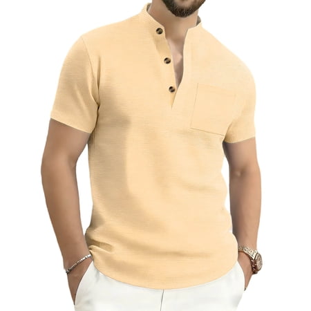 Wrtxtat Henley Shirt for Men 3-Button Short Sleeve Tee Shirts Lightweight Summer Casual Business Golf Baseball Workout Shirts Khaki S