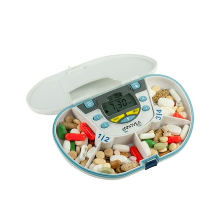 Pill Reminder Alarm - Daily Gasketed 4 Compartment Pill Reminder with a Four-Times-A-Day Timer Alarm