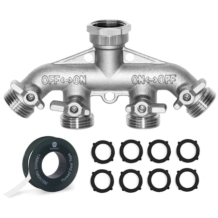 Morvat Heavy Duty Nickel Plated Brass 4 Way Garden Hose Splitter