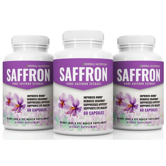 Extra Strength Saffron Extract Diet & Eye Health Supplement - Three  60 Count Bottles, 88.5mg Per Serving