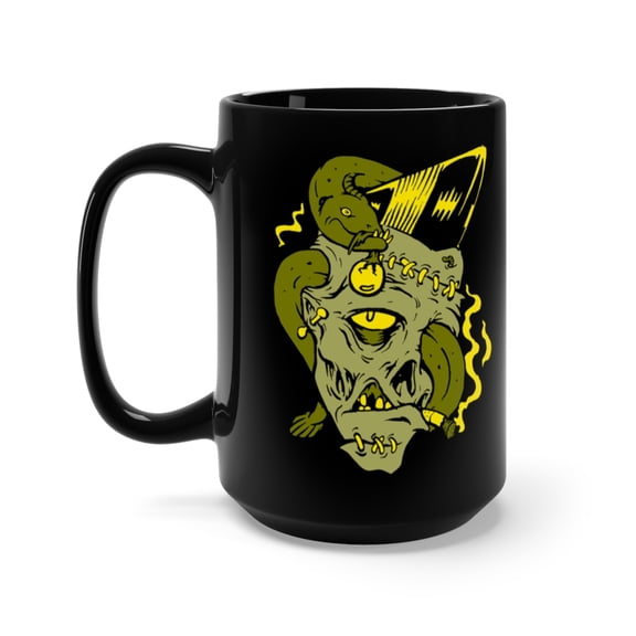 Zombie Greaser Serpent Head Monster Coffee Mug, 15oz, Black