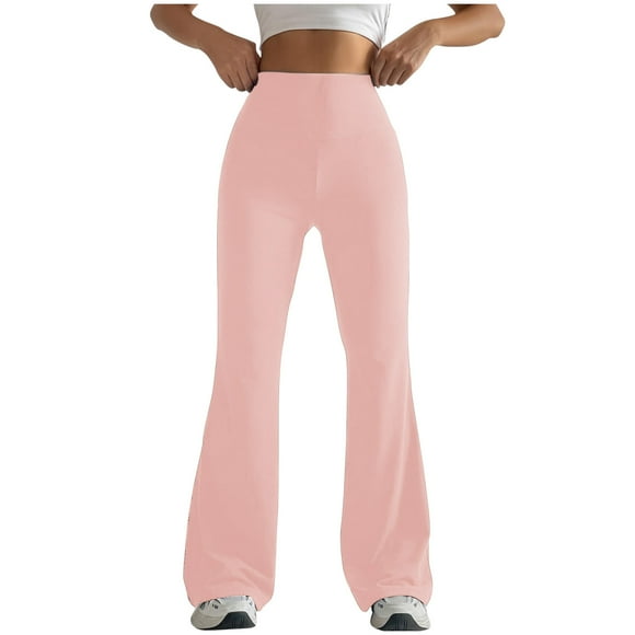 Women's Athletic Pants in Clearance Womens Stretch High Waist Leggings Regular Fitted Solid Flared Pants Active Workout Yoga Pants Seamless Trousers Yoga Pants Pull on Pants for Women New Pinky XL