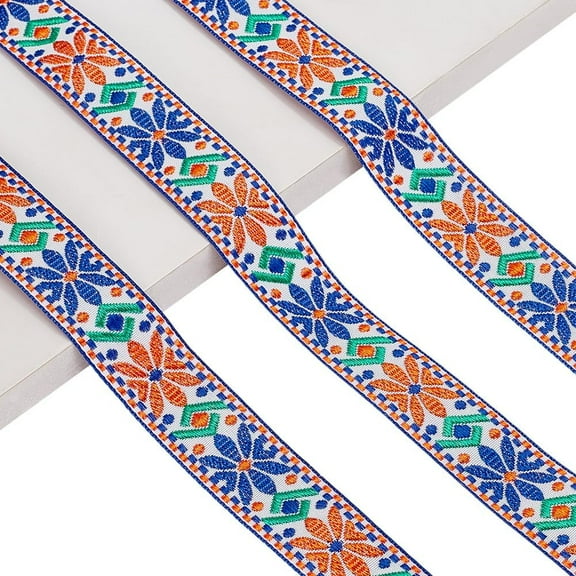 10 Yards Floral Woven Trim Boho Ribbon Lace Trim 1 Inch Wide Vintage Jacquard Ribbon Emobridered Ethnic Woven Ribbon for Sewing Craft DIY Clothing Accessories Decorations Blue