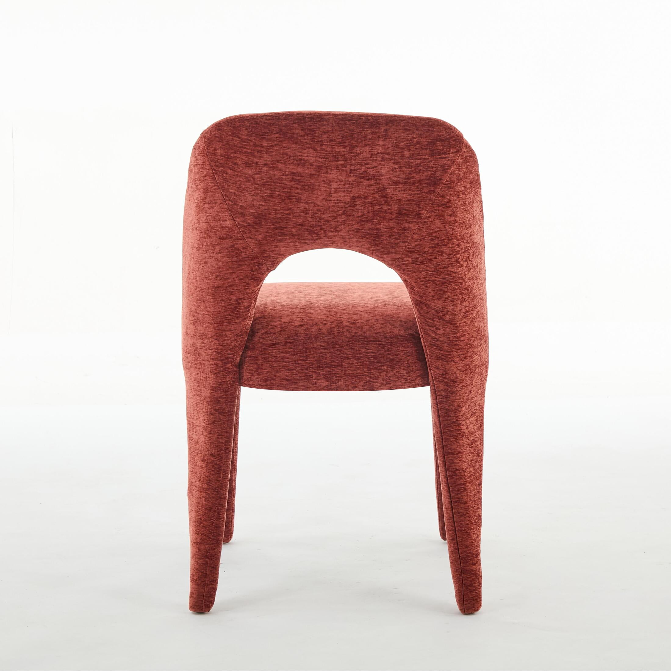 Noble House Set of 2 Chenille Dining Chairs, Hollow Back Upholstered Side Chairs with Iron Frame, Rose