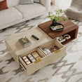 thumbnail image 5 of Tribesigns Table Basse Extensible avec 2 Tiroirs de Rangement, Table Centrale Bicolore avec Plateau Coulissant, Table de Cocktail Rectangulaire en Bois à Rangement Caché Multifonction pour Salon, Noyer et Chêne, 5 of 5