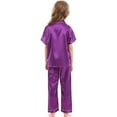 thumbnail image 2 of Girls Pajamas Kids Satin Silk Short Sleeves Button Down Sleepwear Shirts Pants Girls' Sleepwear Purple, 2 of 5