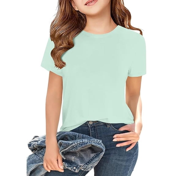 Bmisegm Girls Tops Kids Boys Girls Casual Letter Print Crew Neck Short Sleeve Tee Solid Color Boys T Shirts Light Green 4-5 Years