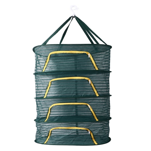 Rejilla de secado de hierbas de 4 capas con cremallera en forma de U Red de rejilla de secado de plantas de malla fina plegable de alta elasticidad verde oscuro para hierbas plantas semillas